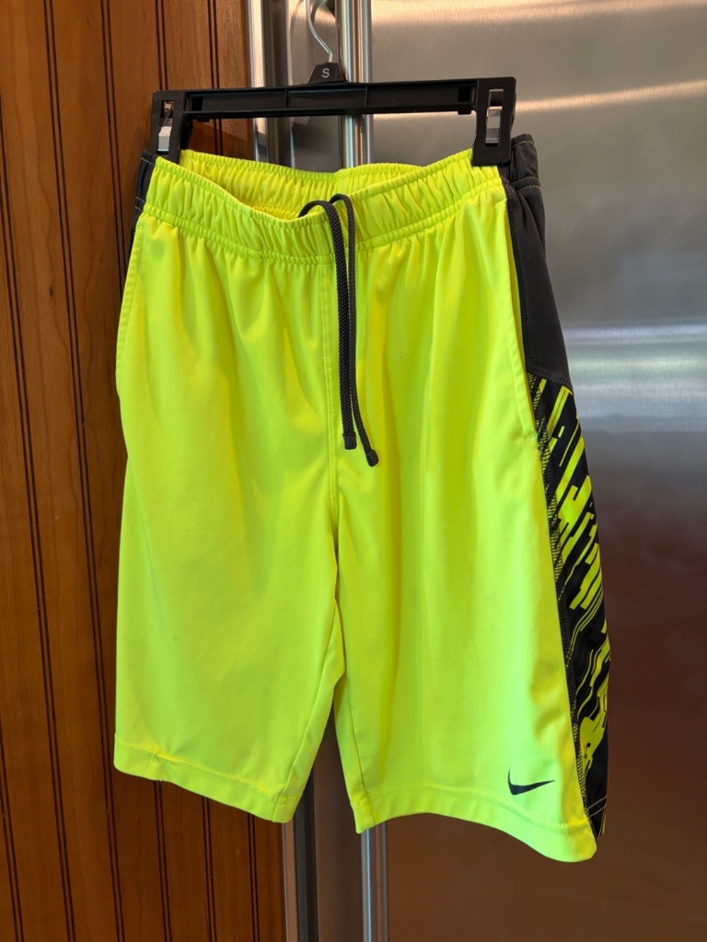 Nike Men's Neon Yellow and Black Athletic Shorts